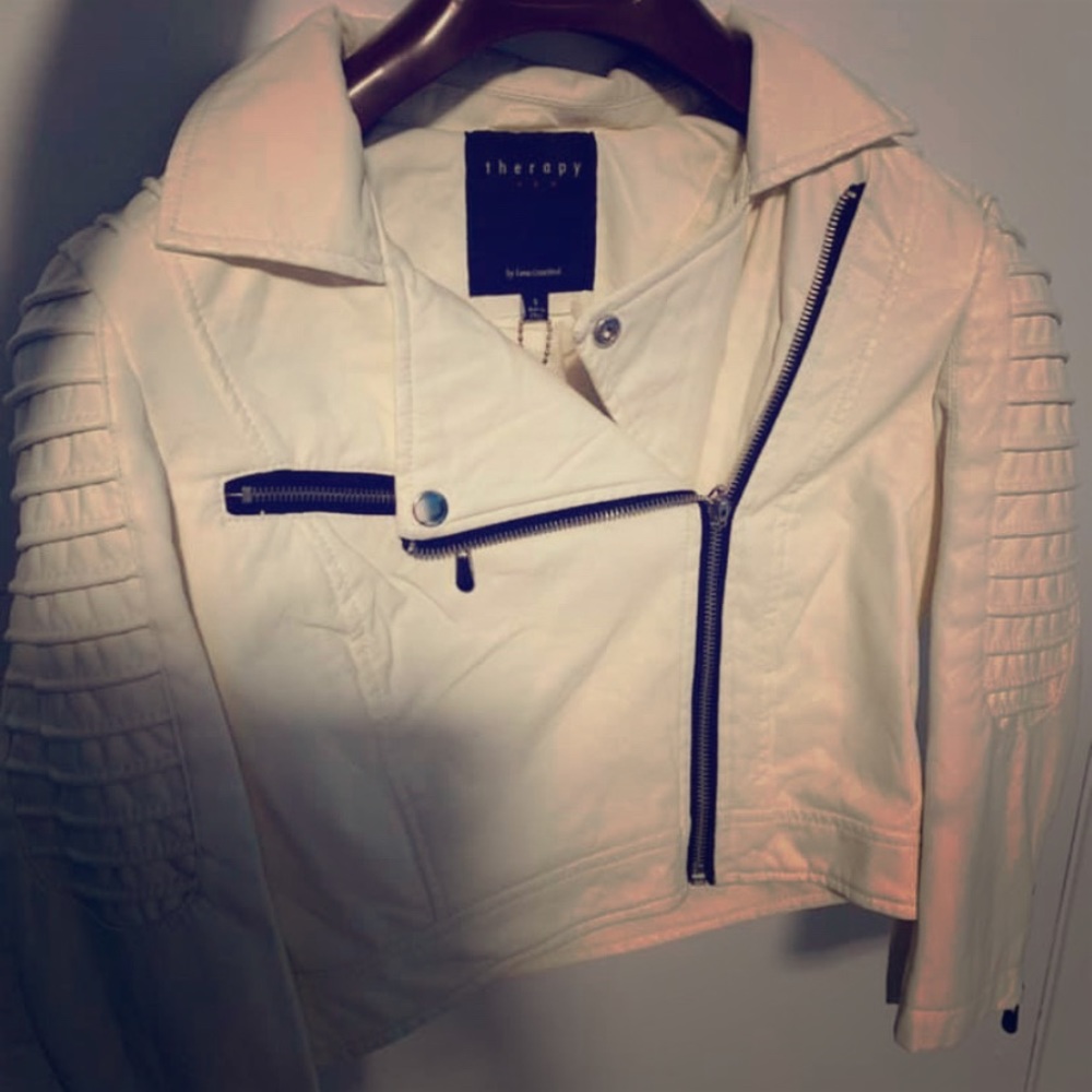 White leather zip up jacket